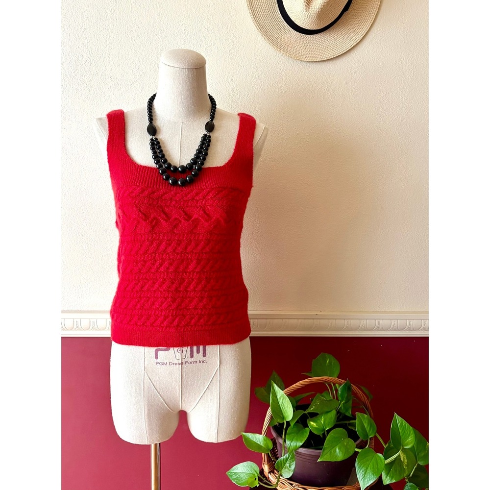 J.Crew Red Cable Knit Wool Alpaca Blend Square Neck Knit Cropped Tank Top Size M